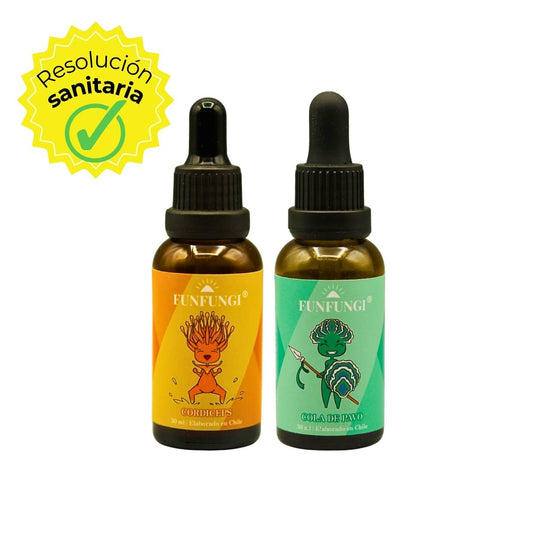 Pack Dual FunFungi Cordyceps y Cola de Pavo 30ml c/u con sello de Resolución Sanitaria