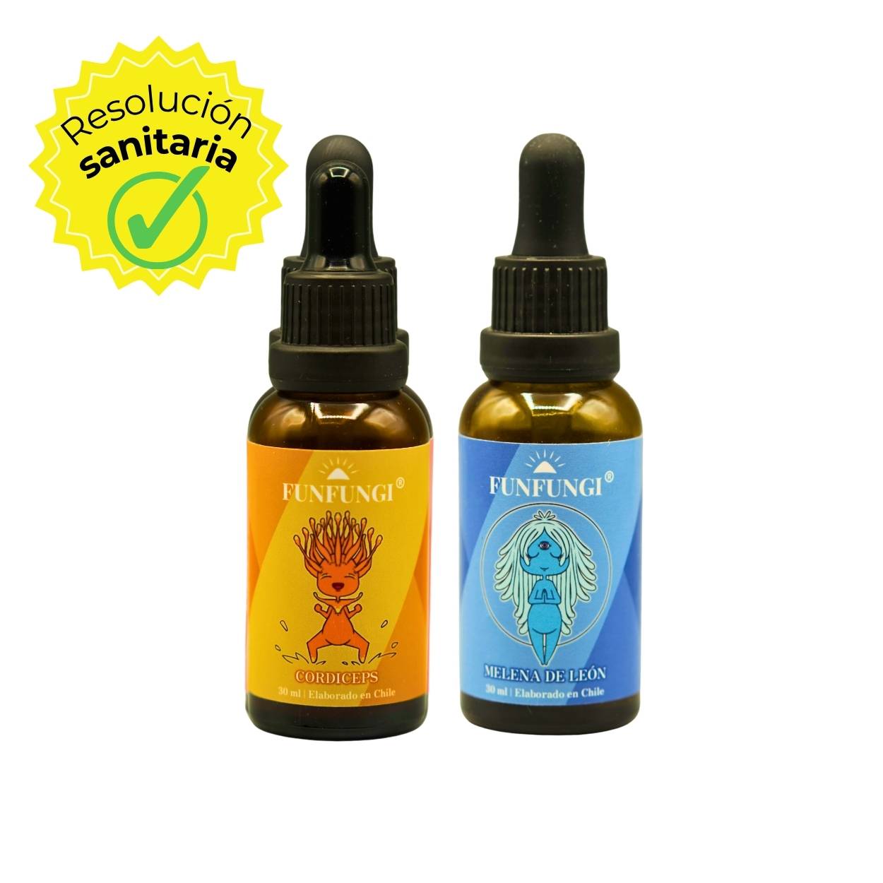 Pack Dual FunFungi Cordyceps y Melena de León 30ml c/u con sello de Resolución Sanitaria