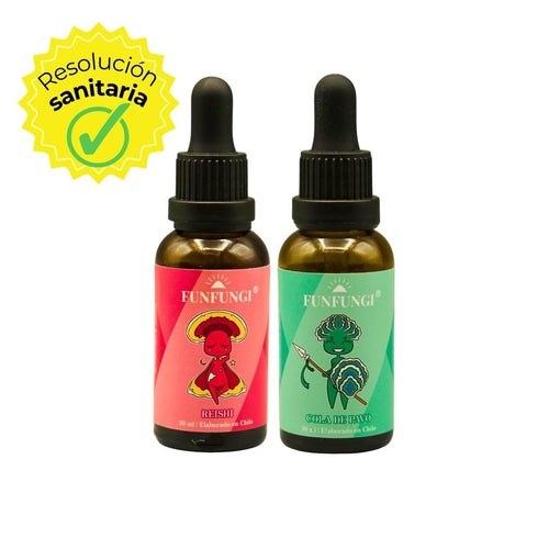 Pack Dual FunFungi Reishi y Cola de Pavo 30ml c/u con sello de Resolución Sanitaria