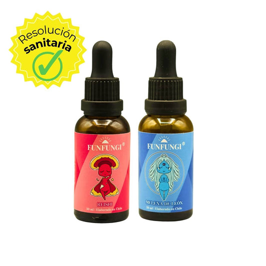 Pack Dual FunFungi Reishi y Melena de León 30ml c/u con sello de Resolución Sanitaria