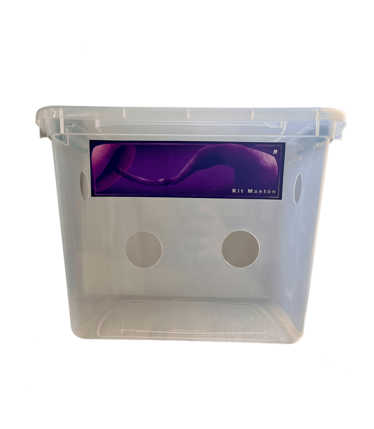 Caja incubadora y fructificadora 28L Mantún sin tapa - vista frontal con agujeros para filtros