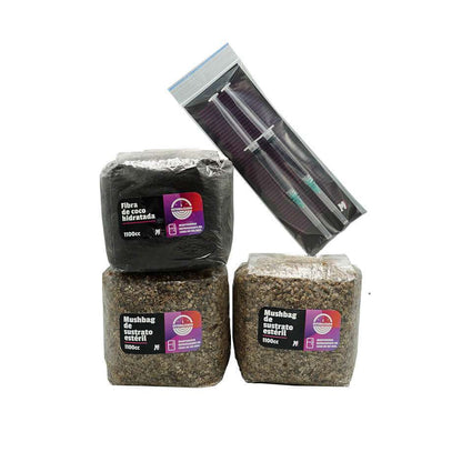 Pack de Reposición Kit Primordio Mantún: fibra de coco, 2 mushbags de sustrato estéril y jeringas de esporas