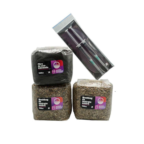 Pack de Reposición Kit Primordio Mantún: fibra de coco, 2 mushbags de sustrato estéril y jeringas de esporas