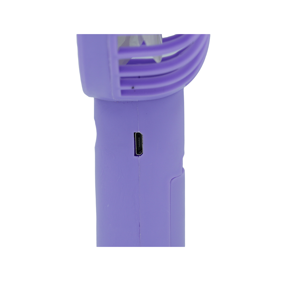 Ventilador de mano Mantún color lila - detalle puerto de carga Micro USB